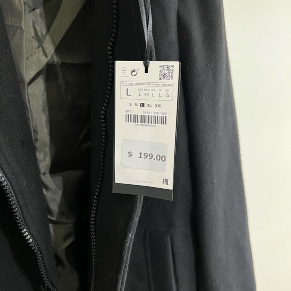 NWT Zara Men Combined Inverted Lapel Collar Black Pea Coat - Picture 6 of 10